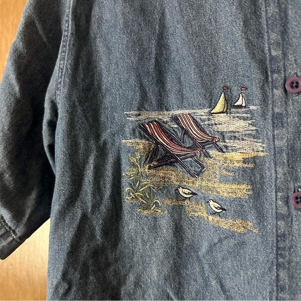 Tradition Country Collection Light Blue Nautical Beach Embroidered Shirt Sz M - Picture 6 of 12
